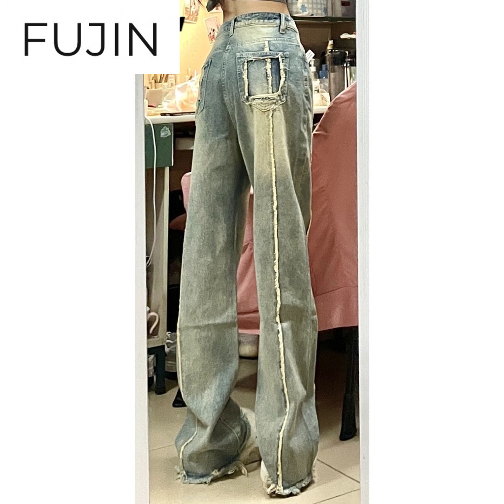 FUJIN quần ống rộng quần nữ jean xu hướng Hàn Phong Đơn giản phổ biến WNK23916LV37Z230915