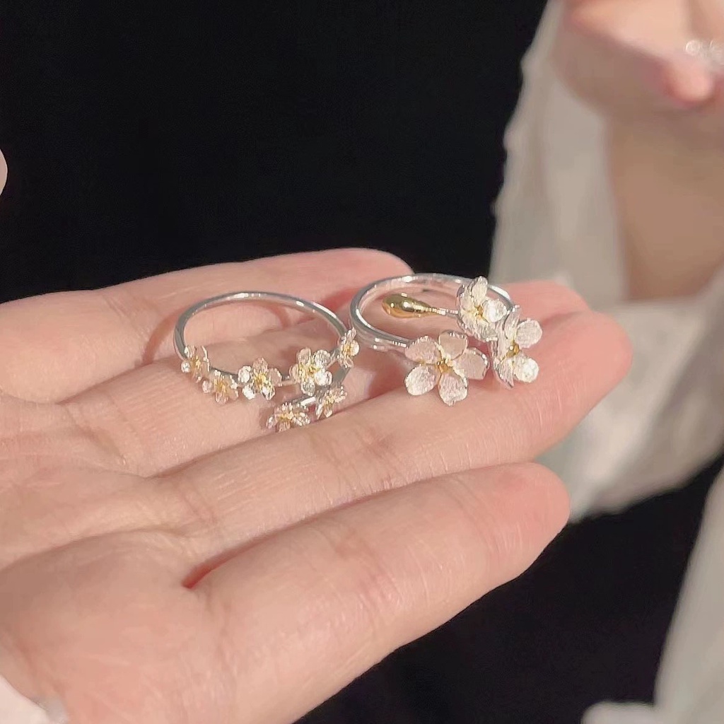 Thời Trang Nhẫn Hở Mạ Bạc Hình Bông Hoa Phong Cách Hàn Quốc Dành Cho Nữ