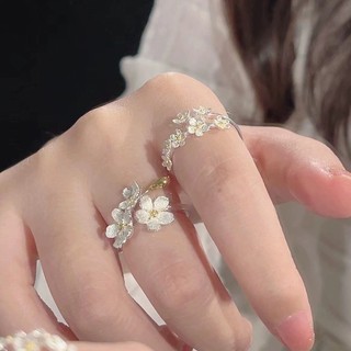 Nhẫn hở mạ bạc hình hoa ba chiều phong cách cổ điển châu âu