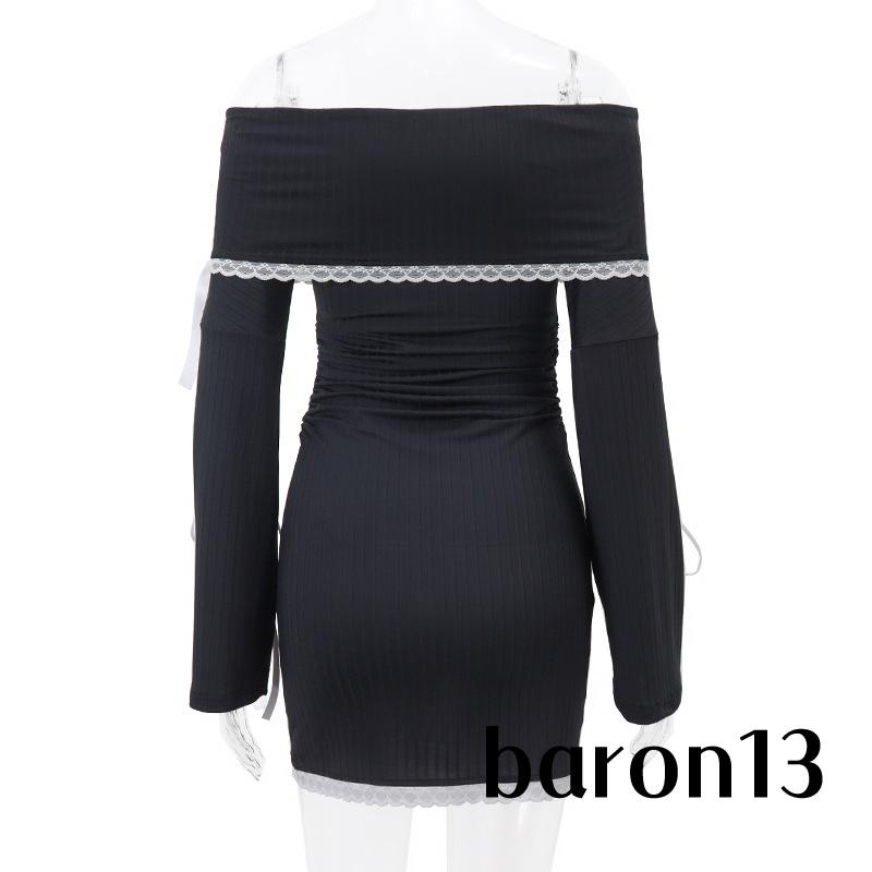 Xo8k-đầm Body Tay Dài Hở Vai Phối Dây Cột Thời Trang Cho Nữ