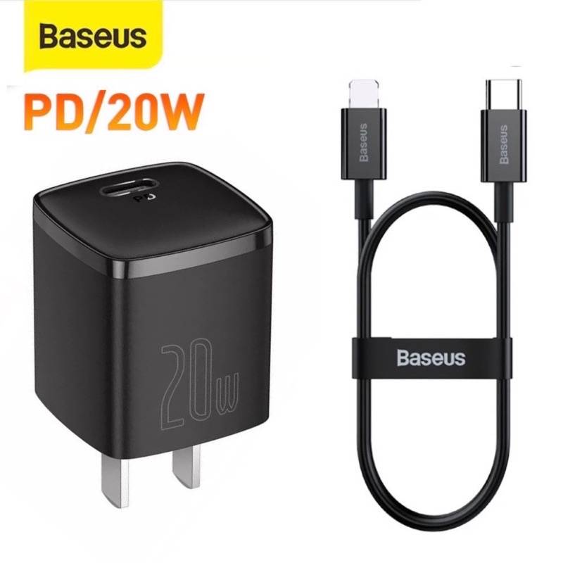 Combo bộ Sạc Nhanh Baseus GaN5 20W cho iPhone 12 13 Siêu Mini USB C Hỗ Trợ QC3.0 PD