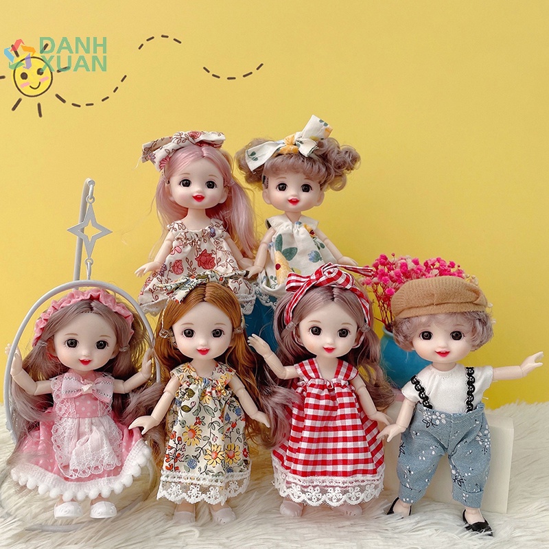 Búp bê bé gái Mini 17 cm mới với 13 khớp di động mắt to 3D cho bé gái tự làm mới