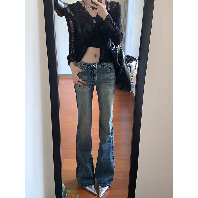 Tomorrow Quần Jean Ống Thẳng Eo Cao vintage Thời Trang Mùa Thu Cho Nữ wd0175