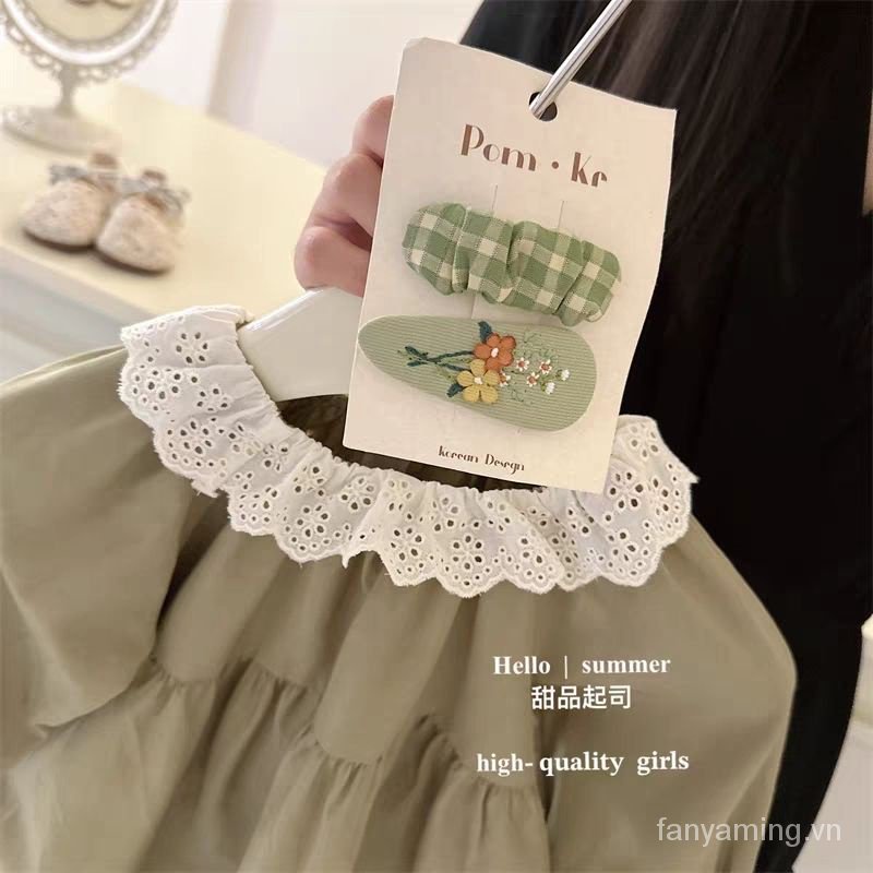 Đầm Công Chúa Tay Dài Vải cotton Màu Trơn Phối Ren Thời Trang Mùa Thu 2023 Phong Cách Hàn Quốc Cho Bé Gái sjfq