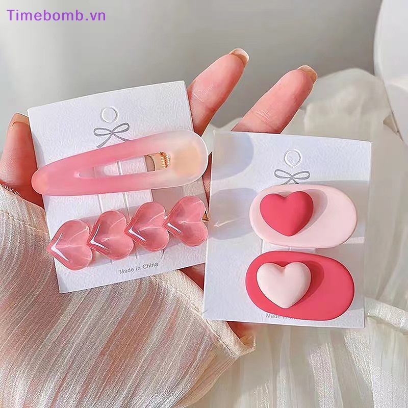Bộ 2 / 3 Kẹp Tóc Hình Nơ / Trái Tim Màu Hồng Dễ Thương Cho Bé Gái