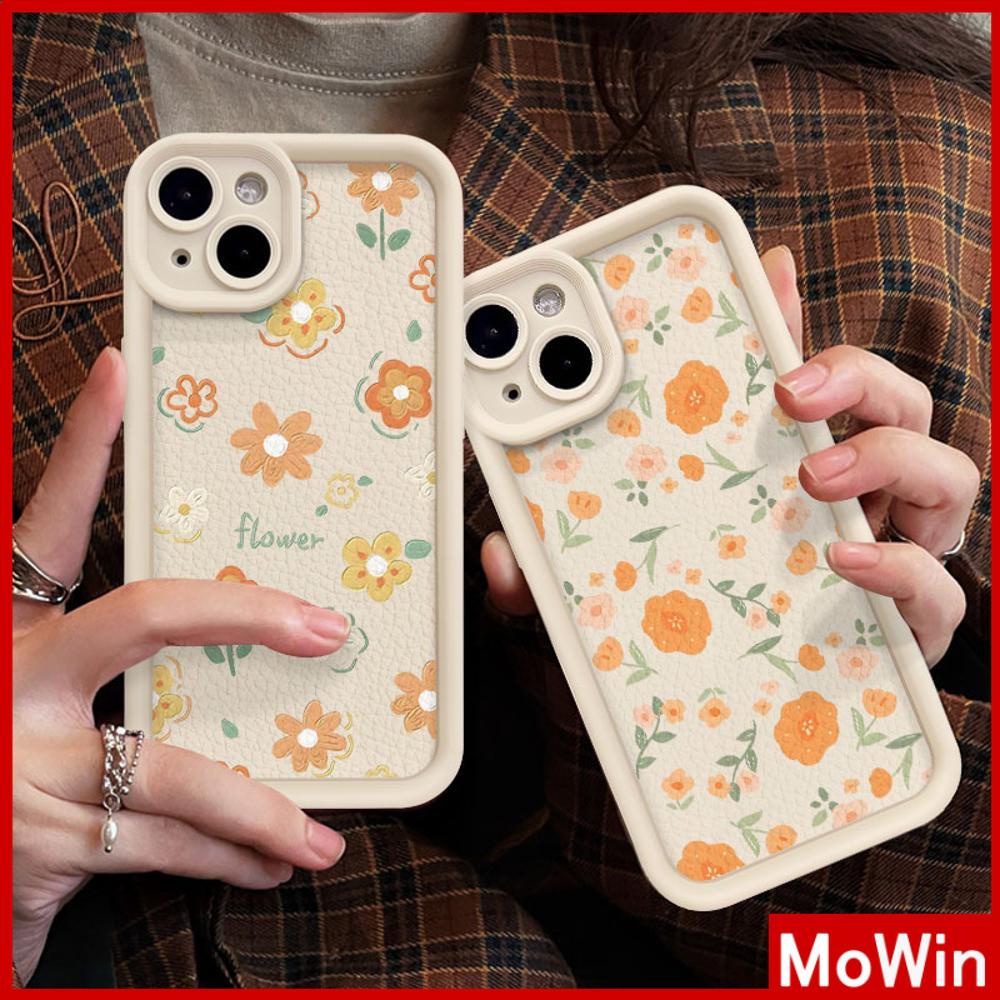 Ốp lưng iPhone 15 Pro Max Ốp Da Kết Cấu Vỏ Màu Trắng Chống Sốc TPU Mềm Vỏ Hoa Màu Cam Đơn Giản Tương Thích Với iPhone14 Pro Max 13 Pro Max 12 Pro Max 11 XR XS Max 7Plus 8Plus