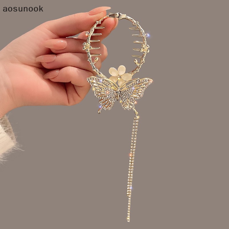 Aosunook Kẹp Tóc Hình Bướm / Hoa Lan / Thiên Nga Đính Ngọc Trai Xinh Xắn Cho Bé Gái