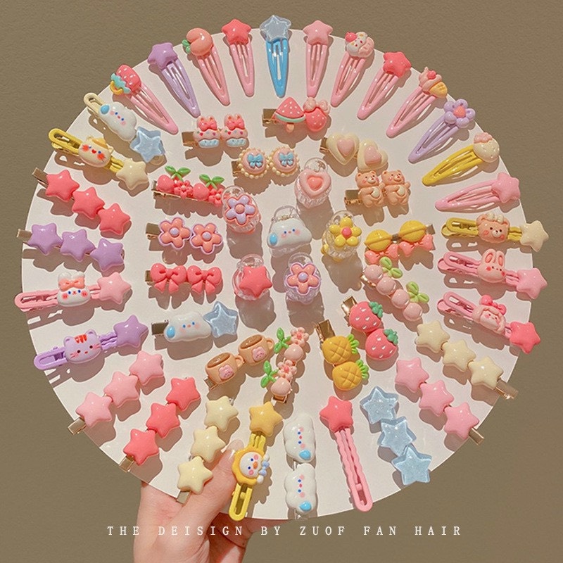 Set 9 kẹp tóc hình đám mây ngôi sao nơ trái cây dễ thương cho bé gái