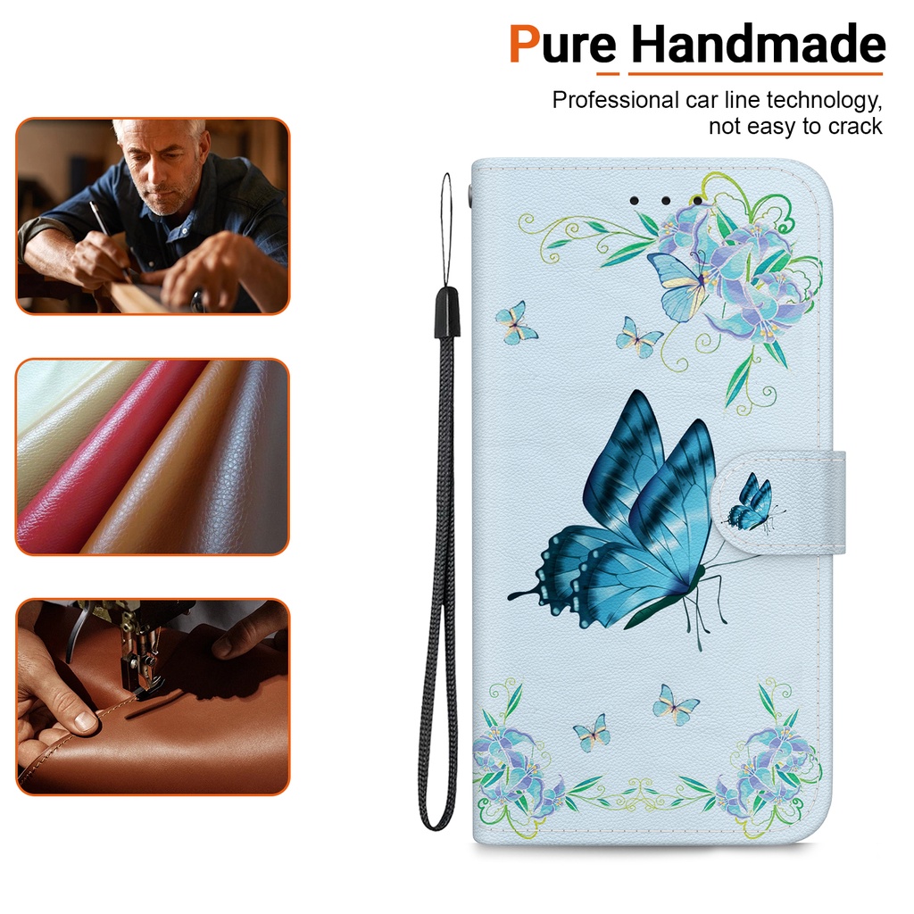 Bao Da Điện Thoại Nắp Gập Có Ngăn Đựng Thẻ Vẽ Hình Hoa Anh Đào Cho oppo reno 10 5g 10pro 5g 9 9pro 8t 8 8pro 7z 8z 4g 5g Ốp