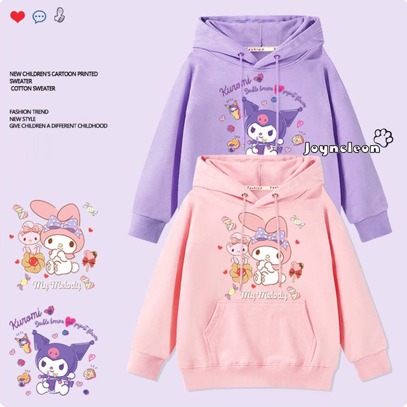 Áo sweater Có Mũ Phối Nhung In Hình Melody Kulomi Dễ Thương Thời Trang Thu Đông Cho Bé Gái