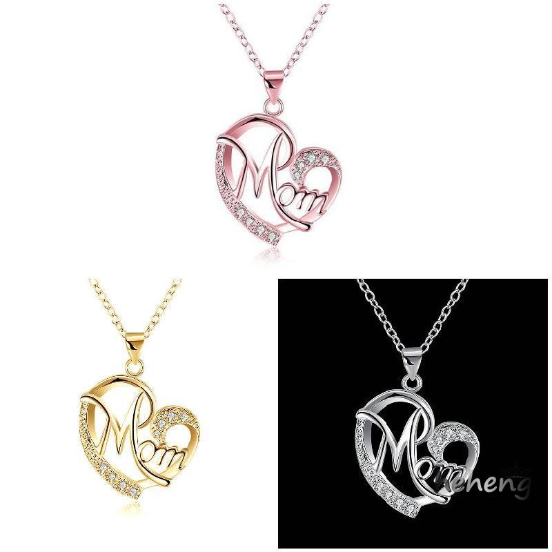 Vòng cổ Mặt Hình Trái Tim Khắc Chữ mom / mom Quà Tặng Mẹ