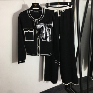 Bộ áo cardigan cổ tròn cài nút + quần ống rộng phong cách châu âu thời trang thu đông mới
