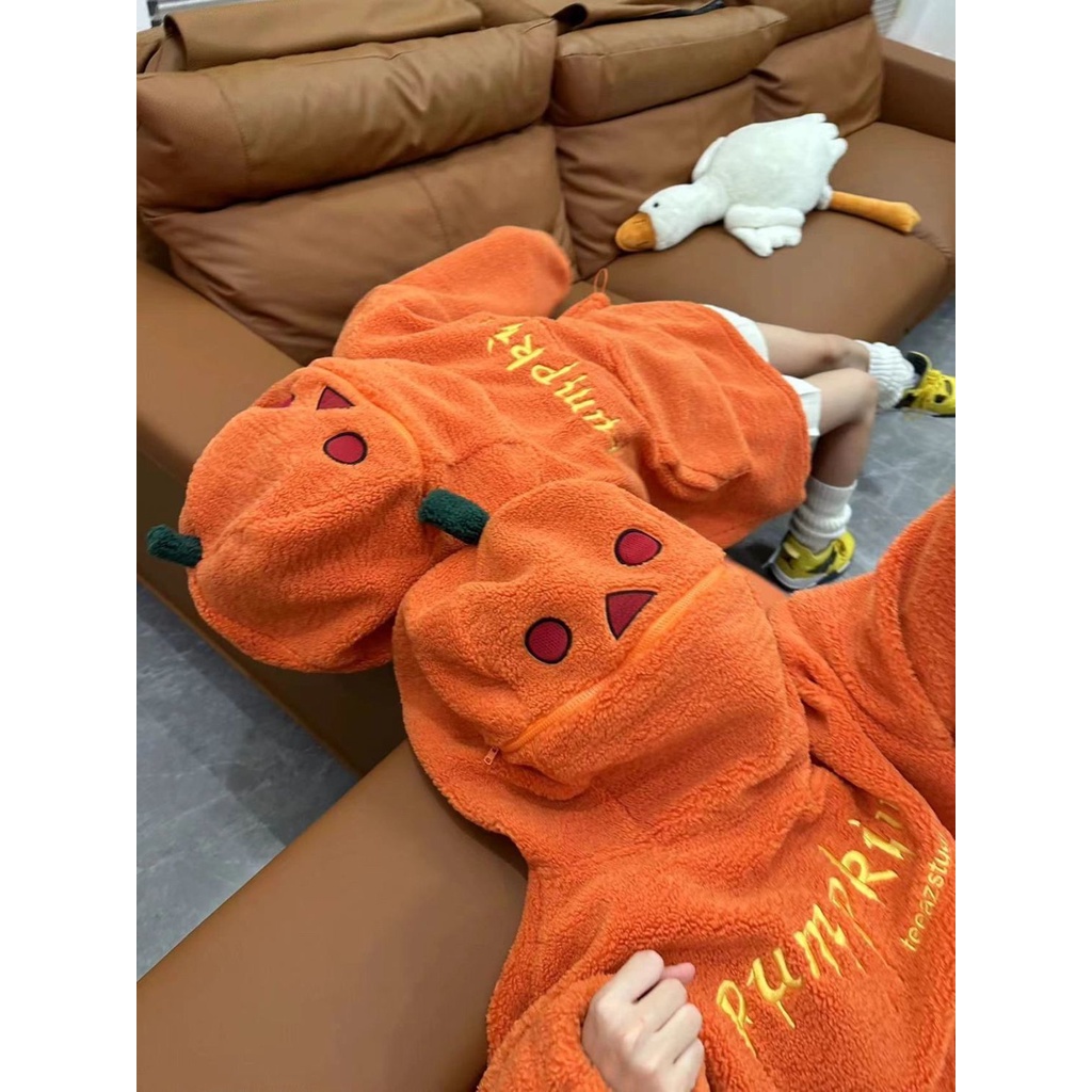 Dễ Thương Áo hoodie Lông Cừu Dày Dáng Rộng In Hình Quả Bí Ngô halloween 2023 p17
