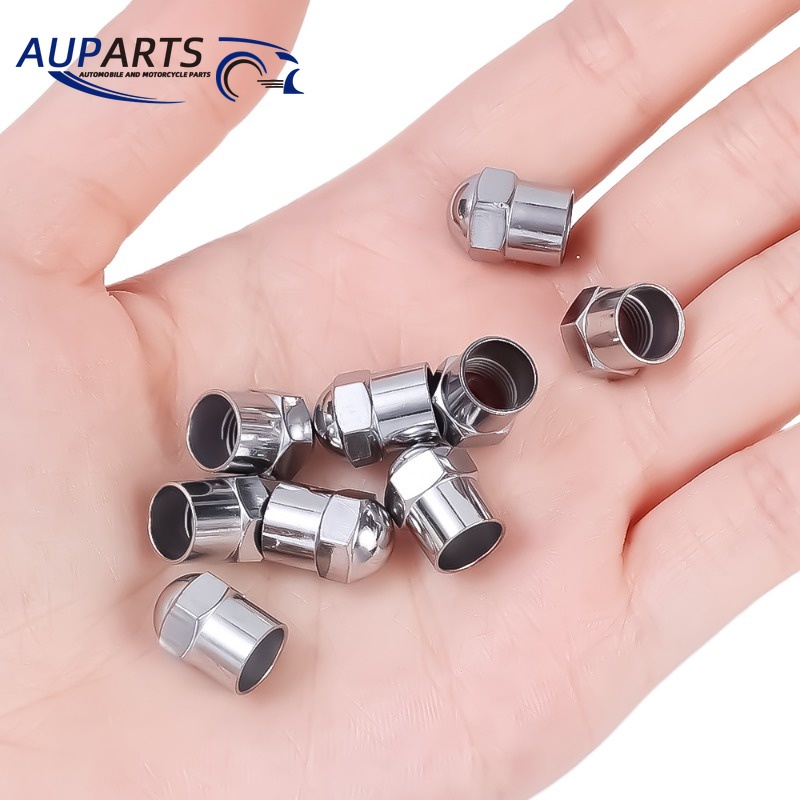 Bộ 10 Nắp Van Bánh Xe Hơi / Xe Máy Đầu Tròn Mạ Crom Bằng Nhựa Chất Lượng Cao