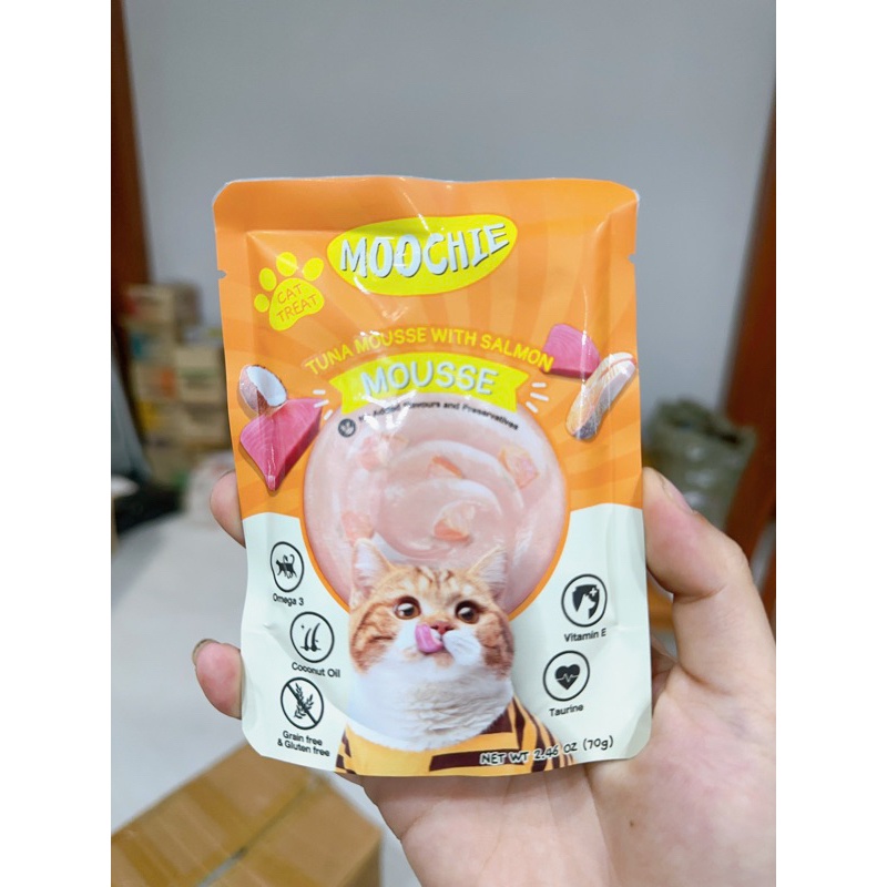 Pate MOOCHIE Thái Lan Cho Mèo, Gói 70gr, Thức Ăn Ướt Tươi Ngon, Đủ Dưỡng Chất Mèo Con Và Mèo Lớn