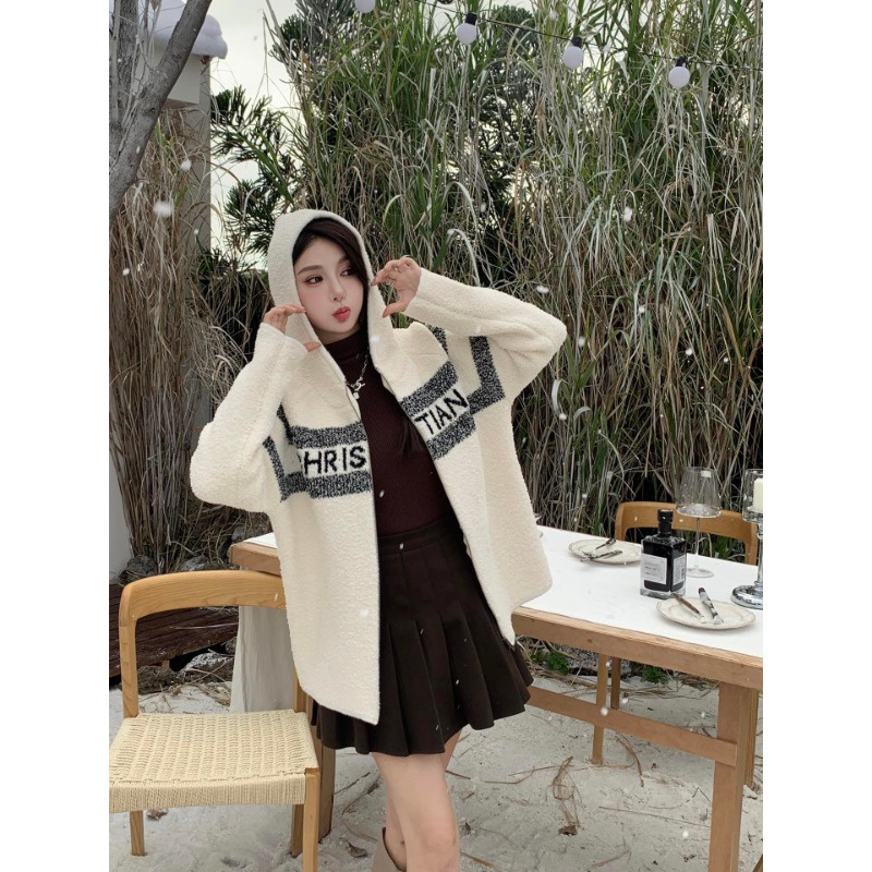 Áo Khoác Có Nón Phối Khóa Kéo In Chữ 23 Thời Trang Thu Đông Mới