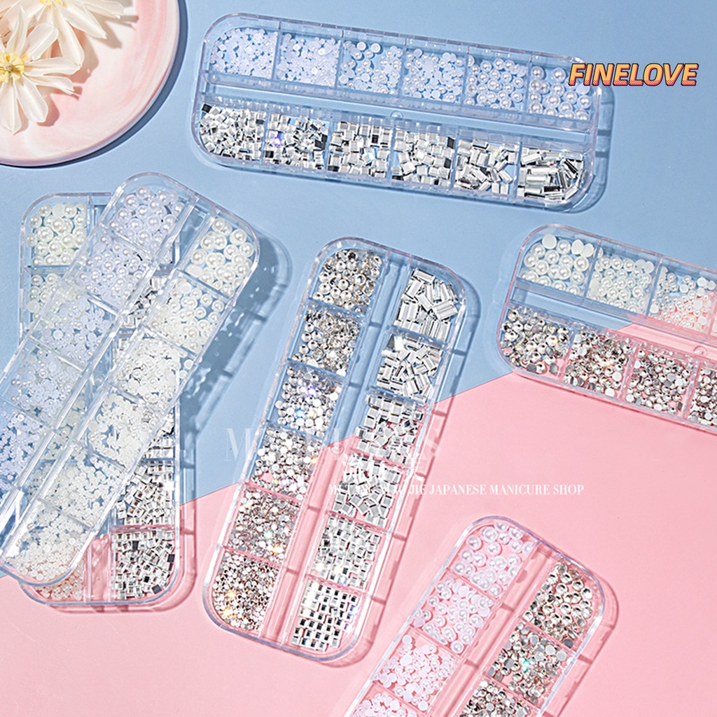 Hộp 12 Ngăn Đựng Hạt Đá Tròn 3d Lấp Lánh Trang Trí Móng Tay diy
