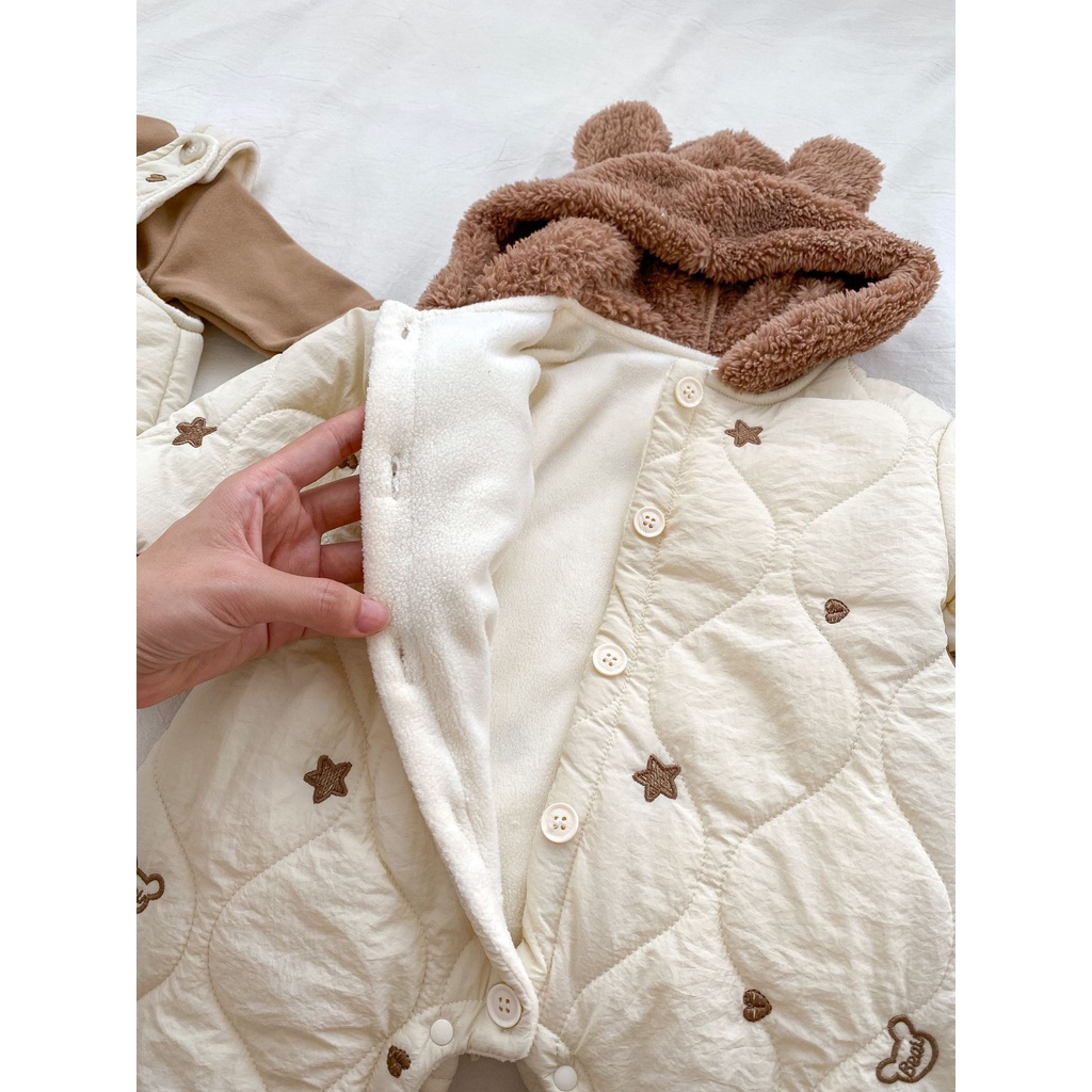 Bộ Áo Liền Quần Có Mũ Trùm Dày Dặn Siêu Dễ Thương Giữ Ấm Mùa Đông Cho Bé Sơ Sinh