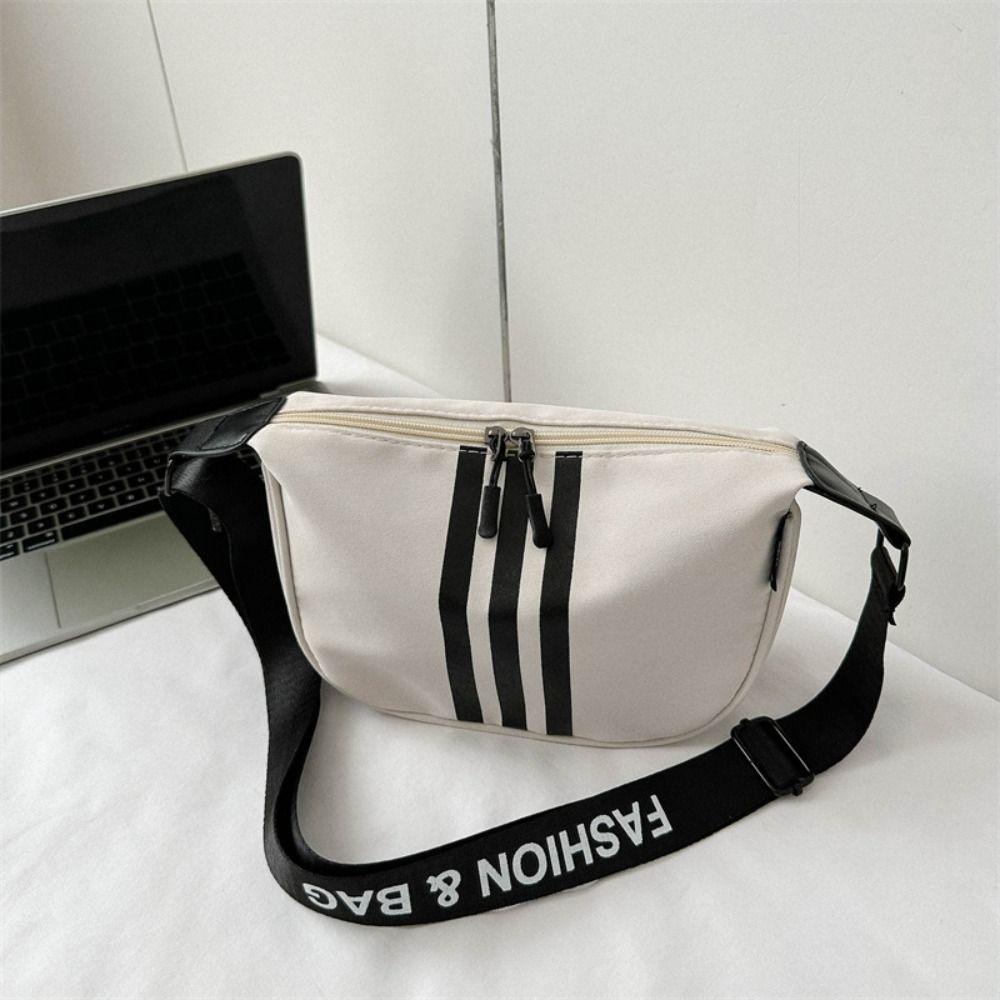 Shanhai Túi Thể Thao Đeo Chéo Hình Bán Nguyệt Kẻ Sọc Có Khóa Kéo Phong Cách Hàn Quốc Cho Nữ