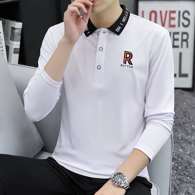 Áo Thun polo Dài Tay Ôm Dáng Thời Trang Xuân Thu Hàn Quốc Dành Cho Nam