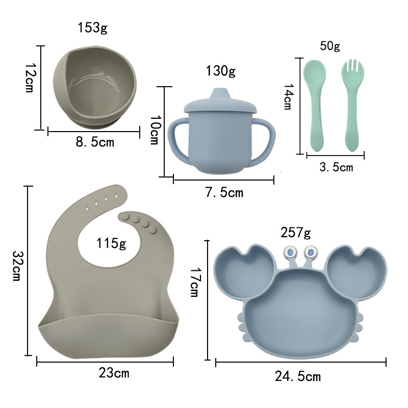 Bộ Dụng Cụ Ăn Bằng Silicon Hình Cua Hoạt Hình Kèm Ống Hút Cho Bé