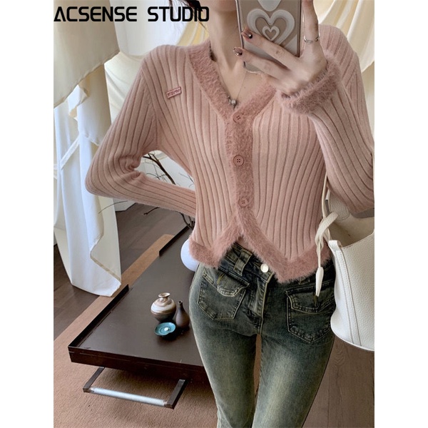 ACSENSE STUDIO Áo Len áo khoác cardigan phổ biến Dễ thương thời trang xu hướng WXF23A0AEK 42Z231016