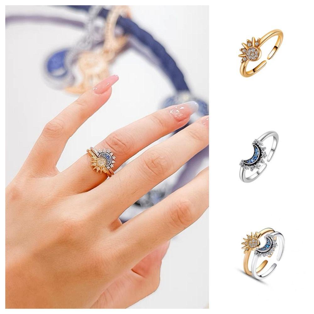 Nhẫn Hở Hình Mặt Trăng / Ngôi Sao Đính Đá Phong Cách Hàn Quốc