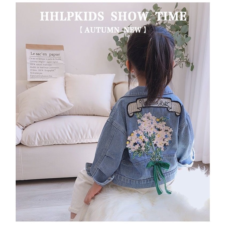 Áo Khoác denim In Hoa Dễ Thương Thoải Mái Thời Trang Xuân Thu 2023 Cho Bé Gái