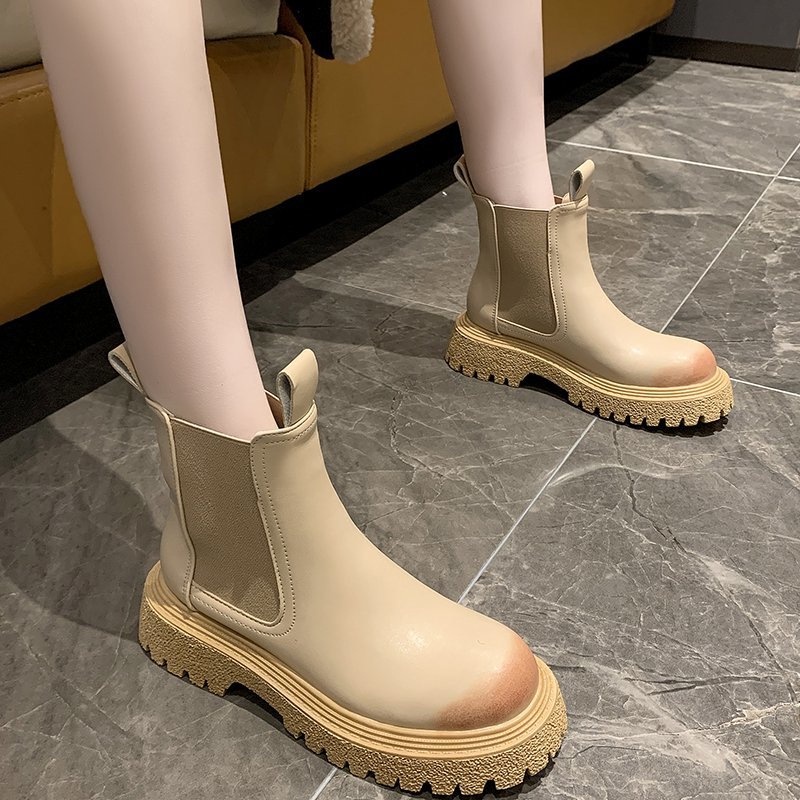 Giày Bốt martin chelsea Cổ Thấp Mũi Tròn Đế Dày Bằng Da Thoải Mái Thời Trang Cho Nữ