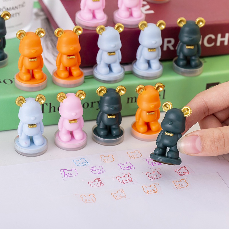 Hoạt Hình Gấu Con Dấu Dễ Thương Xếp Hình Trẻ Em Con Dấu Nhựa Đồ Chơi Ngộ nghĩnh DIY Mini Trường Mẫu Giáo Giải Thưởng Quà Tặng Truing1