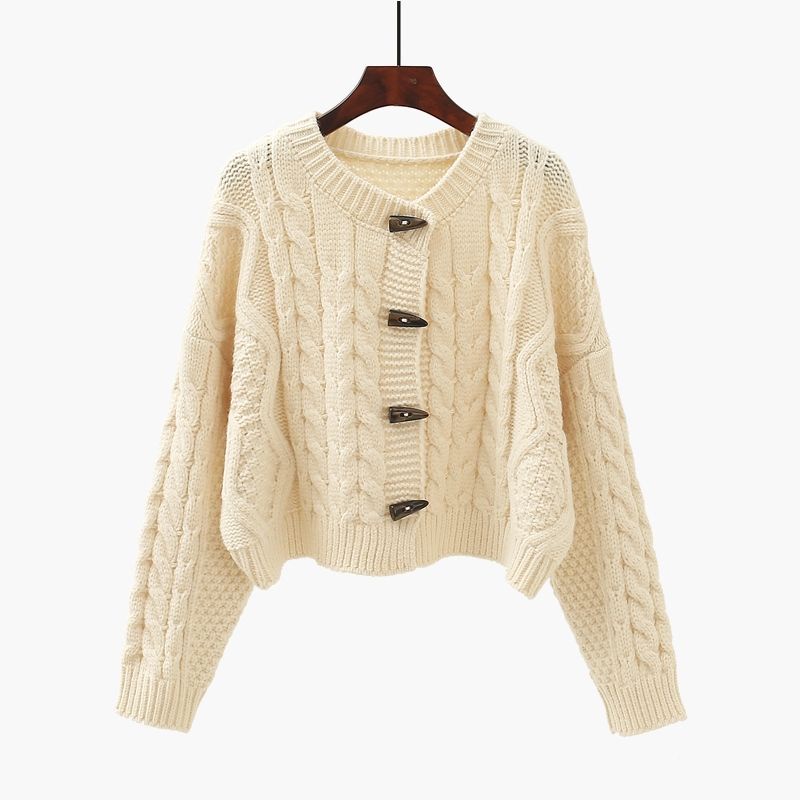 Áo cardigan Dệt Kim Dày Dáng Rộng Cài Nút Lưng Cao Xoắn Cài Khuy Thời Trang Cho Nữ