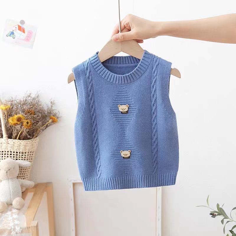 Áo sweater Dệt Kim Không Tay Phong Cách Phương Tây Dễ Thương Thời Trang Xuân Thu Cho Bé Trai Và Gái