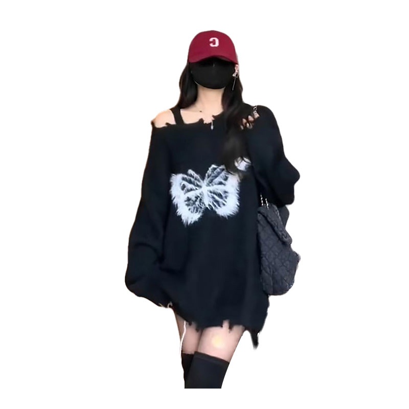 Áo sweater Trễ Vai Phối Nơ Xinh Xắn Theo Phong Cách Thu Đông Dành Cho Nữ