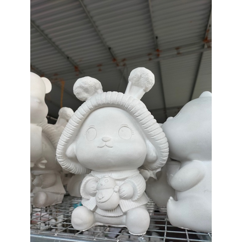 Tượng Tô Màu THỎ ĐÁNG YÊU ĐEO KÍNH size lớn 18-24cm