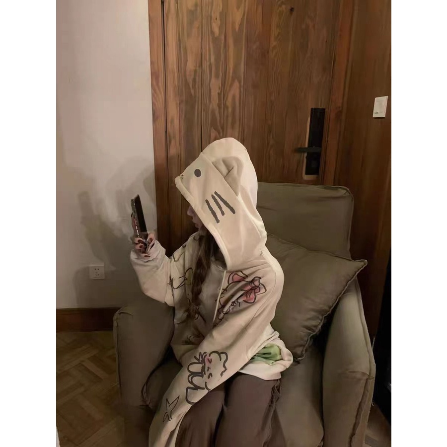 Áo Khoác Hoodie Dày Dặn In Hình Mèo Dễ Thương Vui Nhộn Thời Trang Thu Đông Cho Nữ fxgr