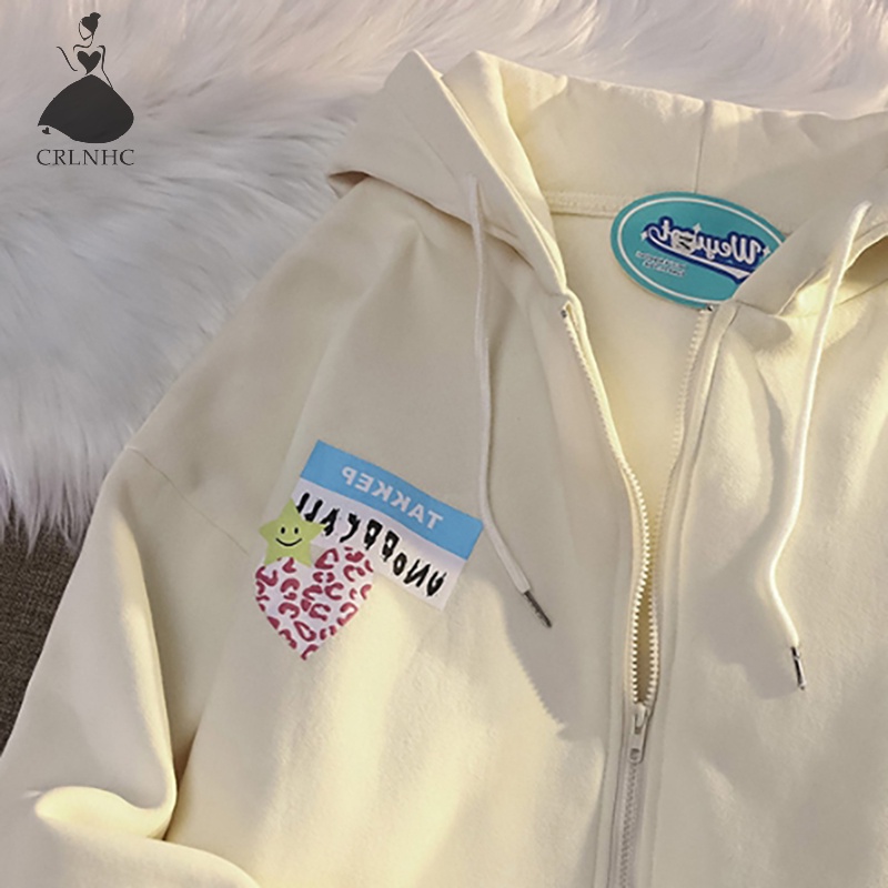 Áo Khoác Hoodie Tay Dài Dáng Rộng Có Khóa Kéo In Họa Tiết Thời Trang Mùa Thu Cho Nữ