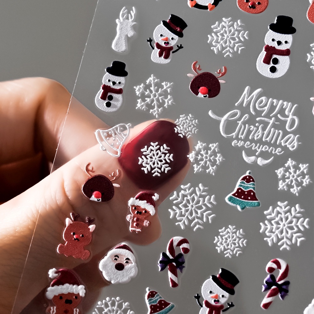 ♕ Nail Art Nhãn dán móng tay Giáng sinh 5d Yếu tố phù điêu Hình dán bông tuyết ông già Noel Tiệc tùng Lễ hội Trang trí móng tay Dụng cụ làm móng tay cho cửa hàng làm móng NỘI THẤT