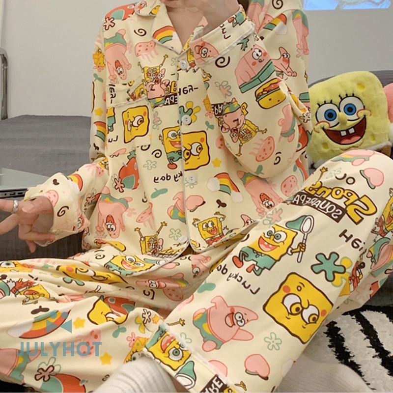 Bộ Đồ Ngủ Dáng Rộng In Họa Tiết Hoạt Hình Dễ Thương Thời Trang Cho Nữ