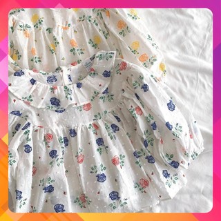 Áo Babydoll bé gái hoa thêu nổi dễ thương