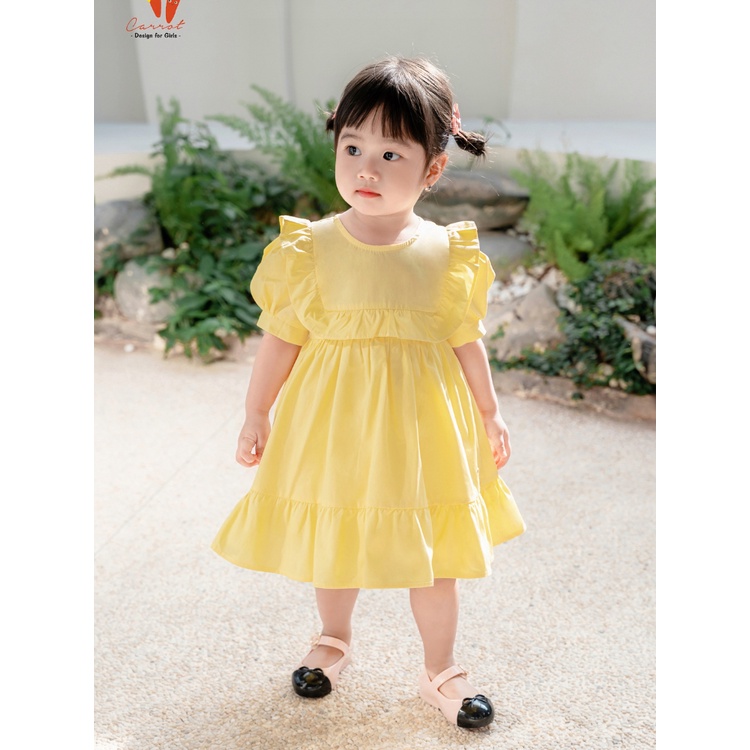 Váy Bé Gái Carrot Dáng Xòe Đuôi Cá, Bèo Viền Ngực, Màu Vàng, Chất Thô Cotton Thoáng Mát Thấm Hút Mồ Hôi