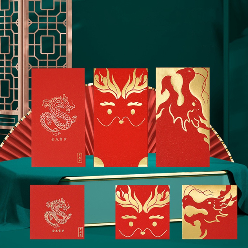 Bao Lì Xì Năm Mới 2024 Hình Chữ Nhật Họa Tiết Rồng Đỏ Đơn Giản Sáng Tạo