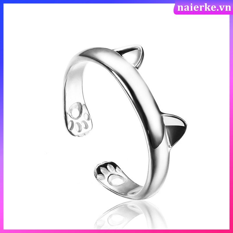 Nhẫn Hở Mạ Bạc 925 Hình Bàn Chân Mèo Lấp Lánh Có Thể Điều Chỉnh Làm Quà Tặng Giáng Sinh / Đám Cưới Cho Nữ
