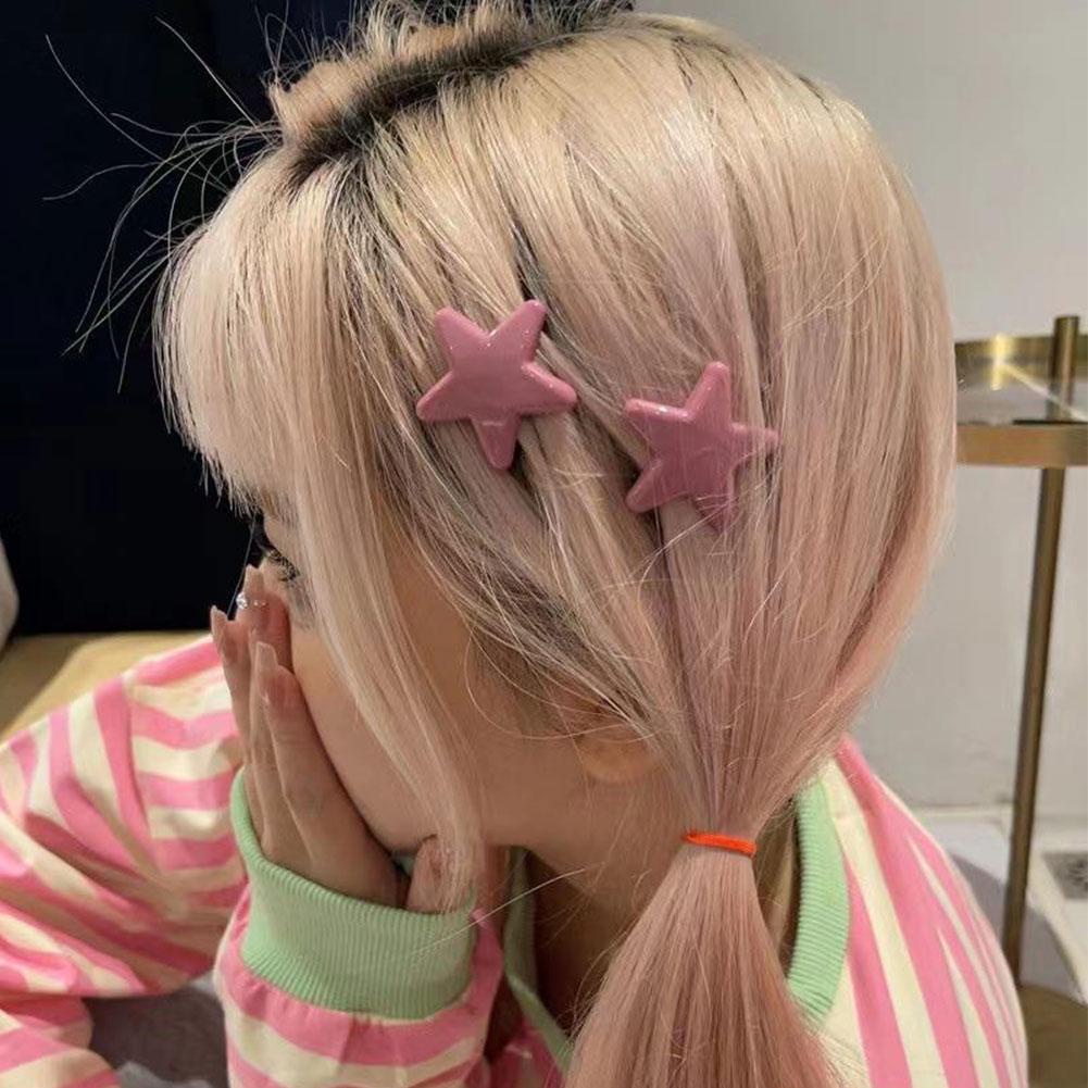 Kẹp Tóc Trang Trí Hình Ngôi Sao / Trái Tim Màu Hồng Ngọt Ngào q7z3