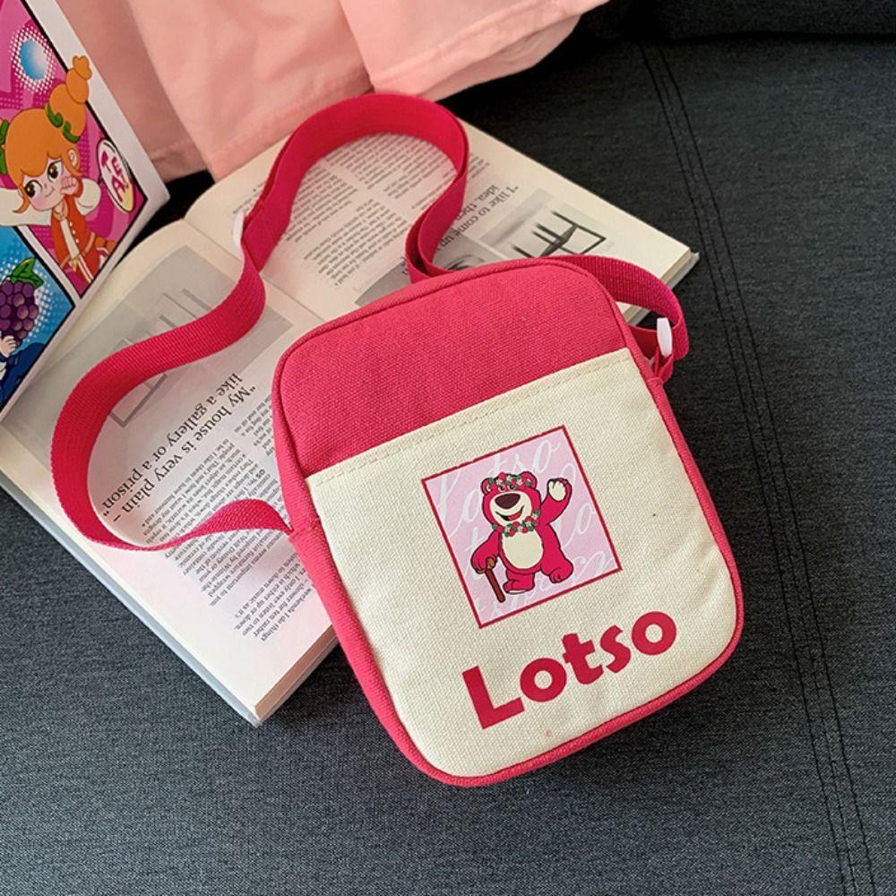 Dallas1 Túi canvas Đeo Chéo Đựng Đồ Trang Điểm / Điện Thoại Họa Tiết Gấu Dâu Tây Hoạt Hình Dễ Thương