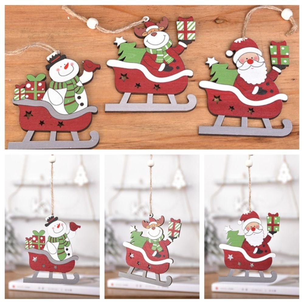 Phụ Kiện Treo Trang Trí Cây Thông Giáng Sinh Bằng Gỗ Hình Người Tuyết / Hươu / Ông Già Noel handmade diy