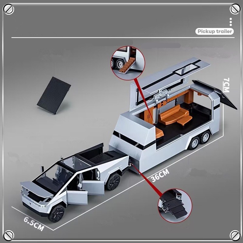 1/32 tesla cybertruck pickup trailer mô hình ô tô hợp kim diecasts kim loại xe off-road xe tải