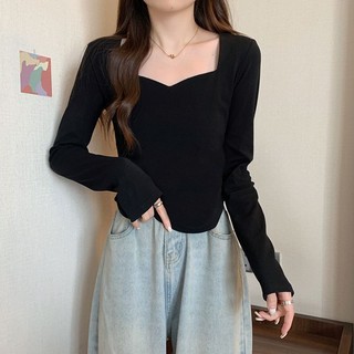 Áo Thun Tay Dài Hai Mặt Màu Trơn Dáng Ôm Phong Cách Thời Trang Thu Đông Hàn Quốc Cho Nữ