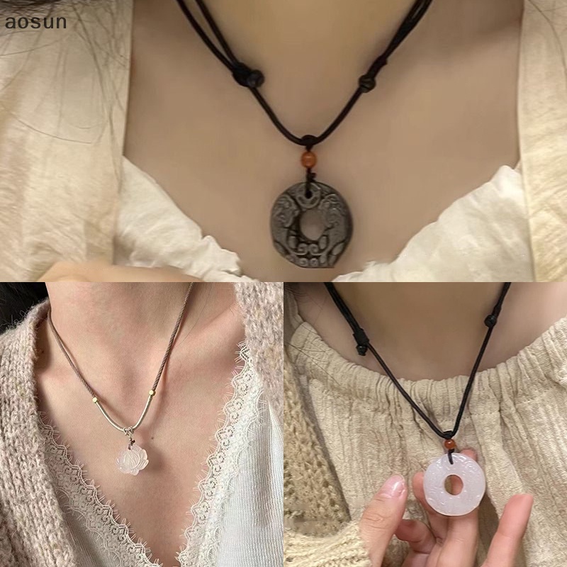 Aosun Dây Chuyền Bùa Hộ Mệnh Hoa Sen Đẹp Mắt Phong Cách Trung Hoa Cho Nữ