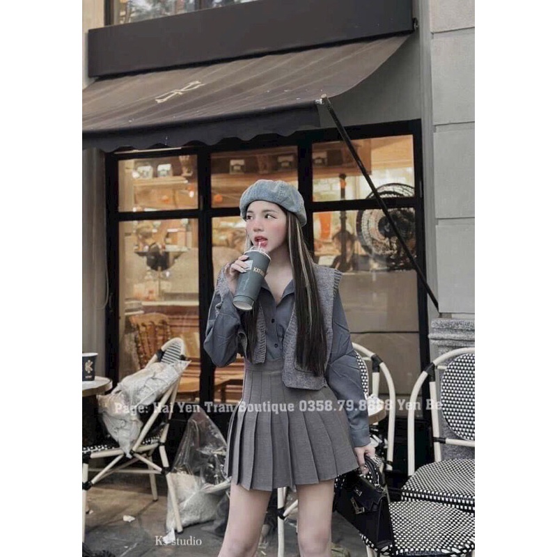 Set áo len gile 3 chi tiết