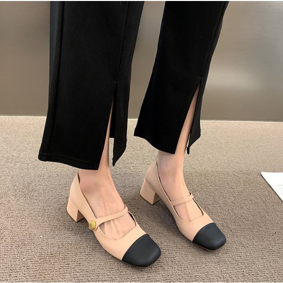 Giày Búp Bê Gót Vuông Màu Trắng Phong Cách Pháp Thanh Lịch Dễ Phối Đồ Cho Nữ D58